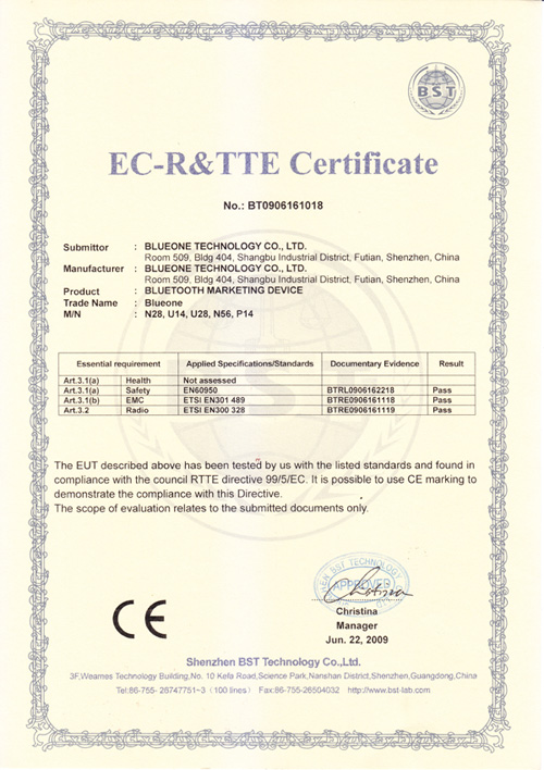 EC-R&TTE Certificate